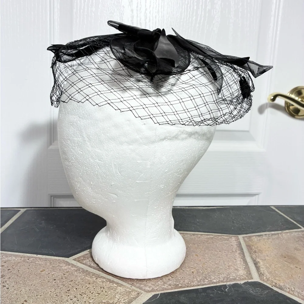 50s Mr. Lesley Veiled Cocktail Hat Black UNION MADE USA Vintage